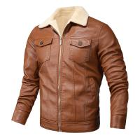 PU Leather Motorcycle Jackets fleece & with pocket Solid PC