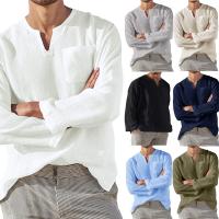 Linen Men Long Sleeve T-shirt & loose plain dyed Solid PC