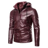 PU Leather Plus Size Men Coat fleece washed Solid PC