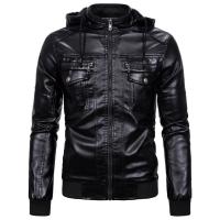 PU Leather Men Motorcycle Leather Jacket & thick fleece & thermal Solid PC