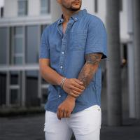 Polyester Men Short Sleeve Casual Shirt & loose blue PC