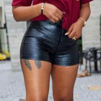 PU Leather Slim Shorts patchwork Solid PC