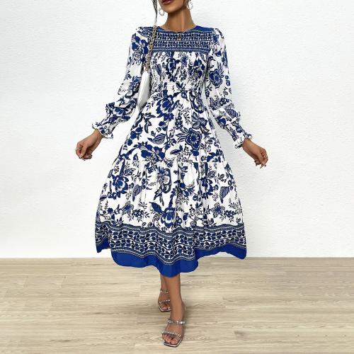 Polyester One-piece Dress & breathable printed blue PC