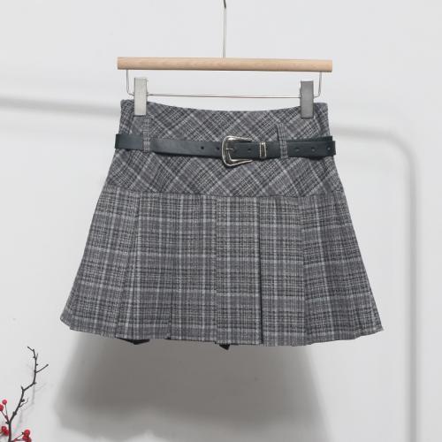 Woollen Cloth High Waist Skirt & anti emptied plaid PC