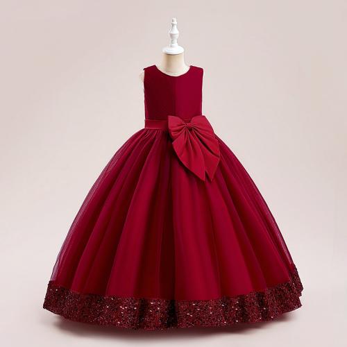 Sequin & Cotton zipper & Princess Girl One-piece Dress large hem design Solid PC