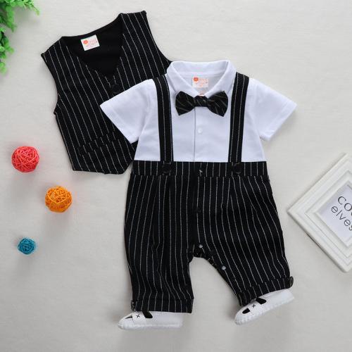 Cotton Boy Clothing Set vest & teddy printed striped black Set