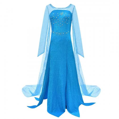 Polyester Women Cartoon Characters Costume see through look & large hem design patchwork Solid blue PC