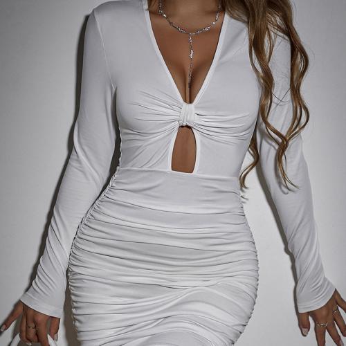 Polyester Slim One-piece Dress & hollow white PC