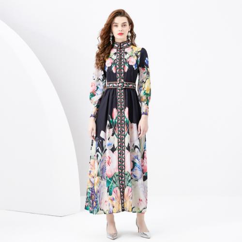 Polyester Waist-controlled & Soft & long style & Plus Size One-piece Dress slimming printed floral mixed colors PC