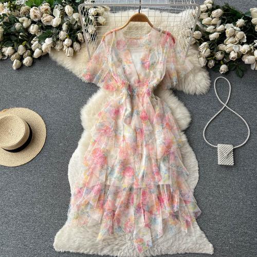 Polyester One-piece Dress mid-long style & slimming printed floral : PC