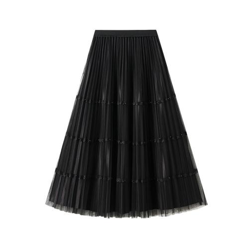 Polyester Maxi Skirt large hem design & flexible & double layer Solid : PC