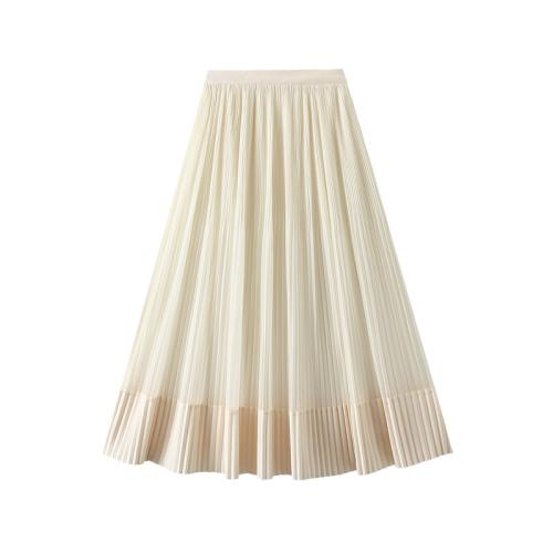Polyester Soft & Pleated & High Waist Maxi Skirt Solid : PC