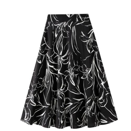 Polyester Soft Maxi Skirt large hem design & slimming printed floral : PC