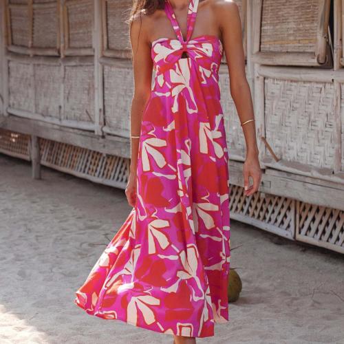 Polyester long style Halter Dress slimming printed PC