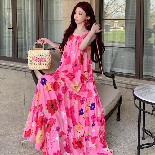 Polyester Slip Dress & loose printed floral fuchsia PC
