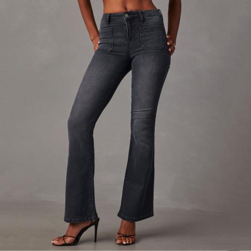 Cotton High Waist Women Jeans slimming patchwork Solid black PC