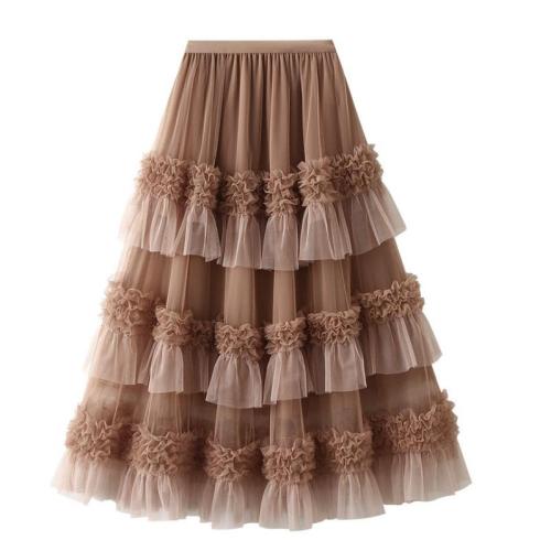 Gauze & Polyester Soft & Ball Gown Maxi Skirt breathable printed Solid : PC