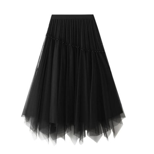 Polyester long style Maxi Skirt irregular & double layer Solid : PC
