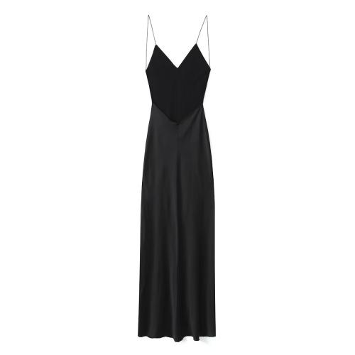 Polyester One-piece Dress deep V & backless & breathable Solid PC