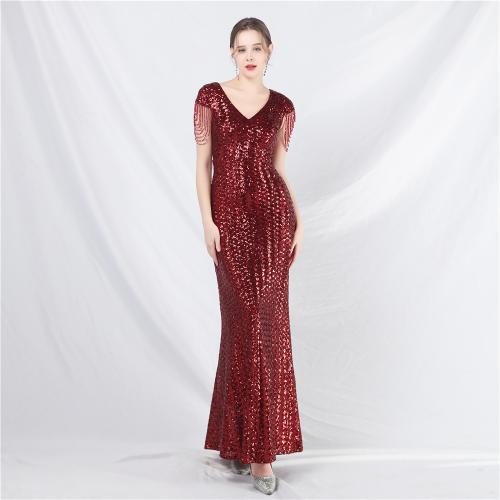 Sequin & Polyester Slim Long Evening Dress PC