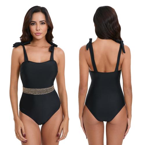 Polyester One-piece Swimsuit & skinny style black PC