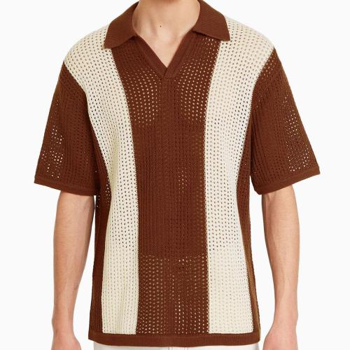 Viscose Polo Shirt & regular & hollow patchwork brown PC