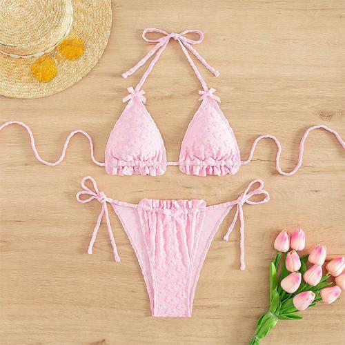 Polyester Bikini backless & two piece shivering pink Set