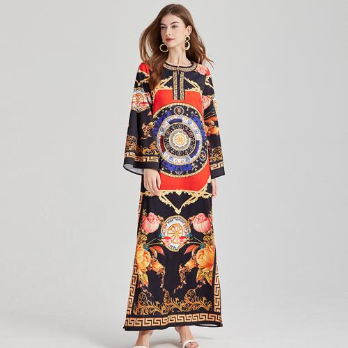 Acrylic One-piece Dress side slit & loose & breathable printed PC