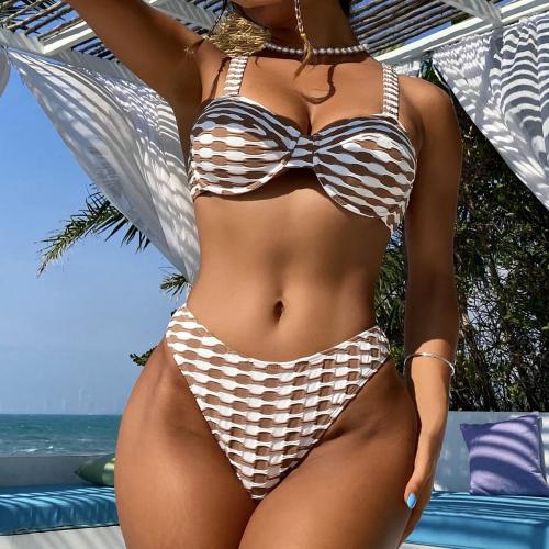Polyester Bikini & two piece & skinny style plaid coffee Set
