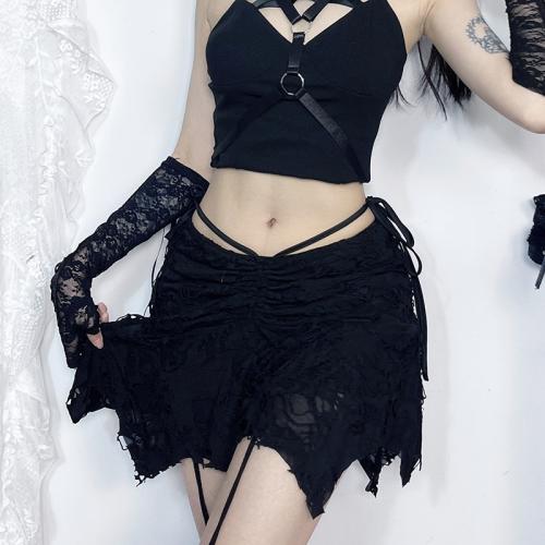 Polyester Ripped Skirt irregular patchwork Solid black PC