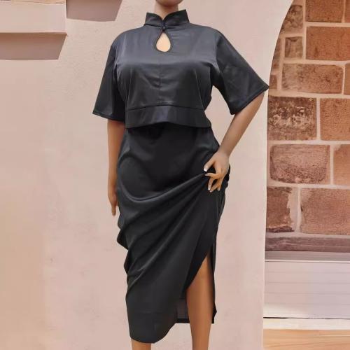 Polyester Slim & Plus Size Two-Piece Dress Set & two piece black Set