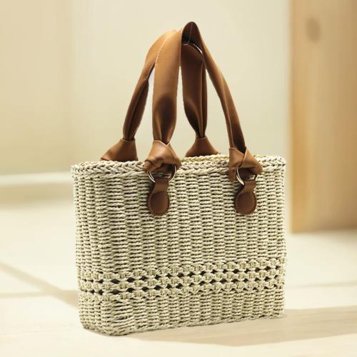 Paper Rope Box Bag & Handmade Woven Tote Polyester Peach Skin Solid PC