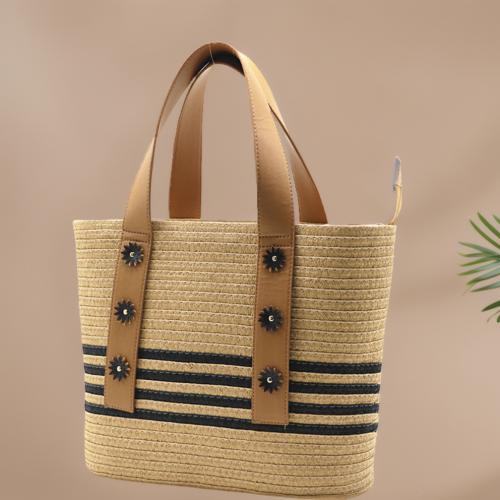 Paper Rope Handmade Woven Shoulder Bag large capacity Polyester Peach Skin striped PC