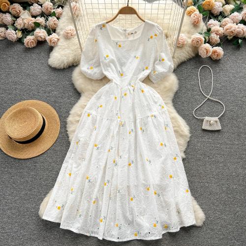 Polyester Waist-controlled One-piece Dress double layer & breathable printed floral white PC