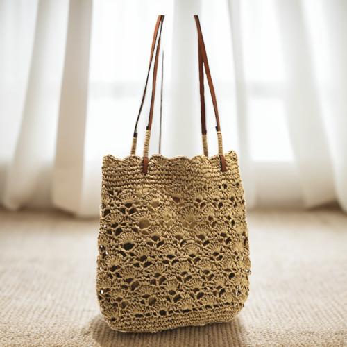 Paper Rope Handmade Woven Shoulder Bag large capacity & hollow Polyester PC