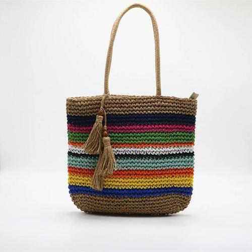 Straw Handmade & Weave & Tassels Shoulder Bag striped multi-colored PC