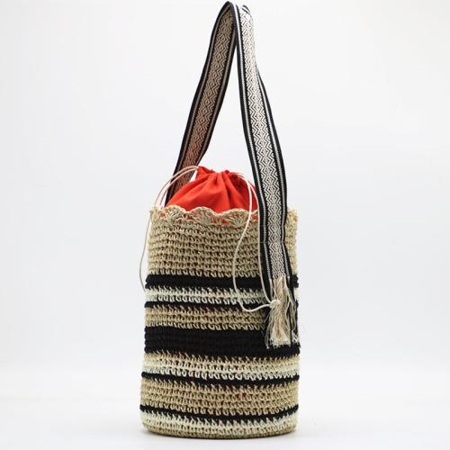 Paper Rope Handmade & Bucket Bag & Weave Shoulder Bag Polyester Cotton striped PC