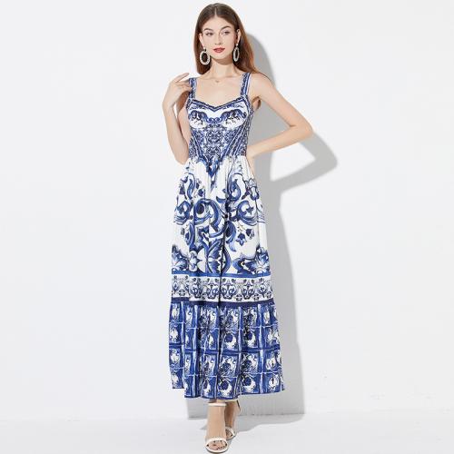 Polyester Waist-controlled One-piece Dress & off shoulder & breathable printed PC