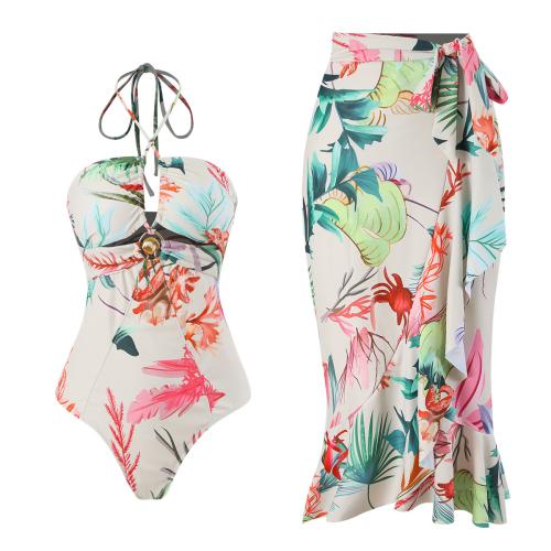 Polyester One-piece Swimsuit  & padded printed multi-colored PC