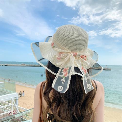 Straw & Polyester Easy Matching Sun Protection Straw Hat sun protection & breathable floral PC