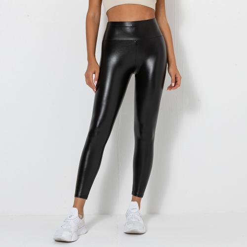 PU Leather & Spandex High Waist Women Long Trousers lift the hip Solid PC