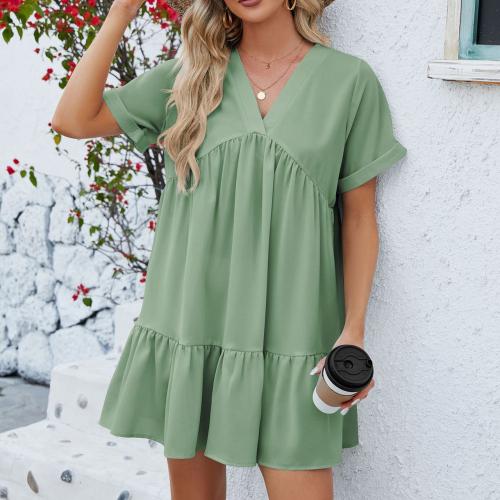 Polyester One-piece Dress mid-long style & loose Solid PC