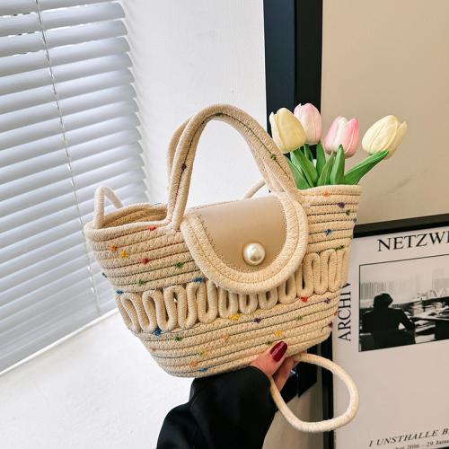 Straw Handbag durable & large capacity & attached with hanging strap Solid PC