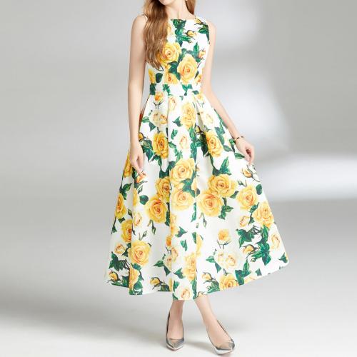 Polyester Waist-controlled One-piece Dress large hem design & slimming printed PC