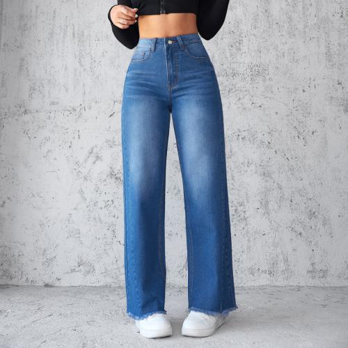 Denim Wide Leg Trousers & High Waist Women Jeans Solid blue PC
