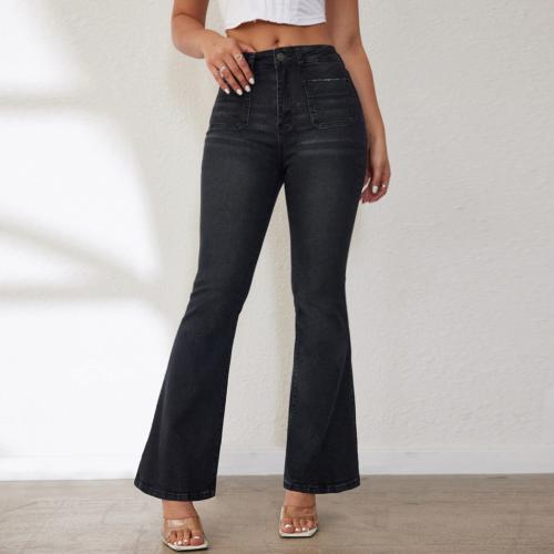 Denim bell-bottom Women Jeans lift the hip & slimming Solid black PC