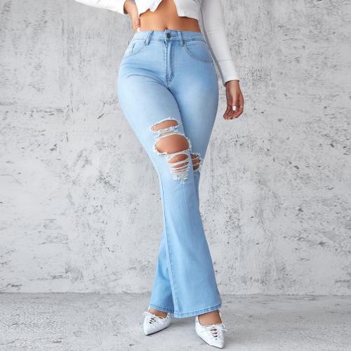 Denim flare & Ripped Women Jeans Solid light blue PC