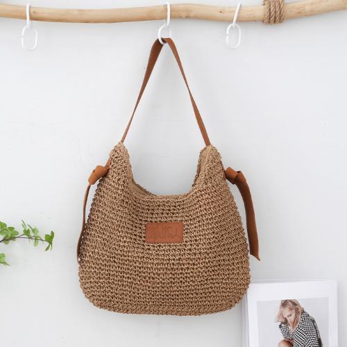Straw Tote Bag & Handmade Woven Tote large capacity PU Leather PC