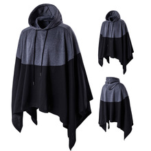 Cotton Plus Size Men Cloak & loose patchwork Solid grey and black PC
