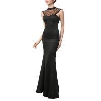 Polyester & Cotton Mermaid Long Evening Dress & floor-length & transparent & padded & with beading Gauze patchwork PC